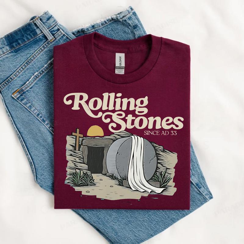 [Saleup to 75%] Rolling Stones T-Shirt, Trendy Easter Clothing, Jesus Christ Shirt, Gift For Christian, Faith-Based Graphic Tee, Gift For Her, Religion T