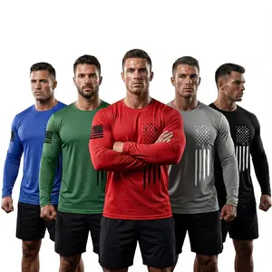 Men's [5-Pack] Long Sleeve Active T-Shirts | Quick-Dry Breathable Athletic Fit | Independence Day Special Patriot Apparel spring and autumn men's clothing Athletic Apparel Athletic Mesh Athleisure Street Fit