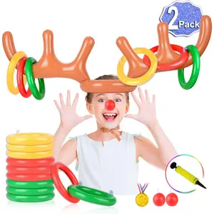 Family Gathering Christmas Game, Four-Pack Inflatable Reindeer Antler Ring Toss Game, Suitable for Adults and Children's Exciting Christmas Game