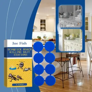 Jue Fish EcoQuick Roach Killing Bait Solution - Odorless Gel Bait for Cockroach & Rodent Repellent - Safe Non-Toxic Formula - 90-Day Long-Lasting Control - Dorm Kitchen Savior 5 Pcs