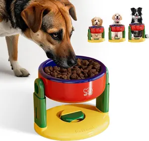 Liftable Pet Bowl, Adjustable Height Non-Slip Dog Cat Dish, with Detachable Suction Cup, Feeder for Cervical Spine Protection, Anti-Tip Anti-Spill Food Water Bowls for Medium Large Pets (Red) Dayinkes