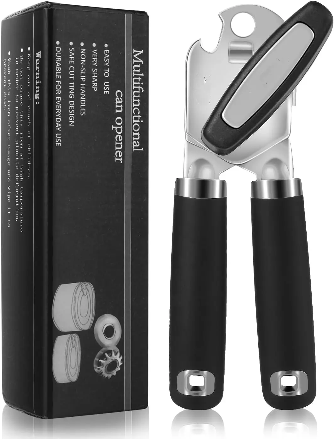 Rust Resistant Manual Can Opener - Handheld Strong Heavy Duty Stainless Steel Can Opener with Comfortable Handle and Sharp Blade Smooth Edge