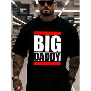 Men's BIG DADDY Pattern Print T-Shirt, Street Style  Fit Soft Breathable Top, Machine Washable Casual Wear, Ideal for Father's Day