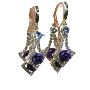 Diamond Rhinestone Rose Earrings