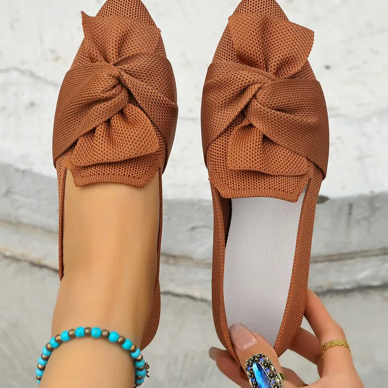 Elegant Women's Pointed Toe Netted Ballet Flats, Breathable Knit Slip-On Shoes, Lightweight Breathable Footwear, Versatile Fashion Shoes, Comfortable Fashion Footwear for Formal & Daily Wear, Breathable Slip Ons, Formal Casual Flats