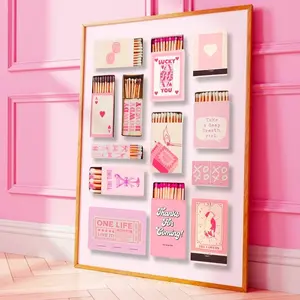 Trendy Retro Matchbox Wall Art Aesthetic Print Lucky You Poster Pink Funny Cute Kitchen Prints Apartment Poster UNFRAMED