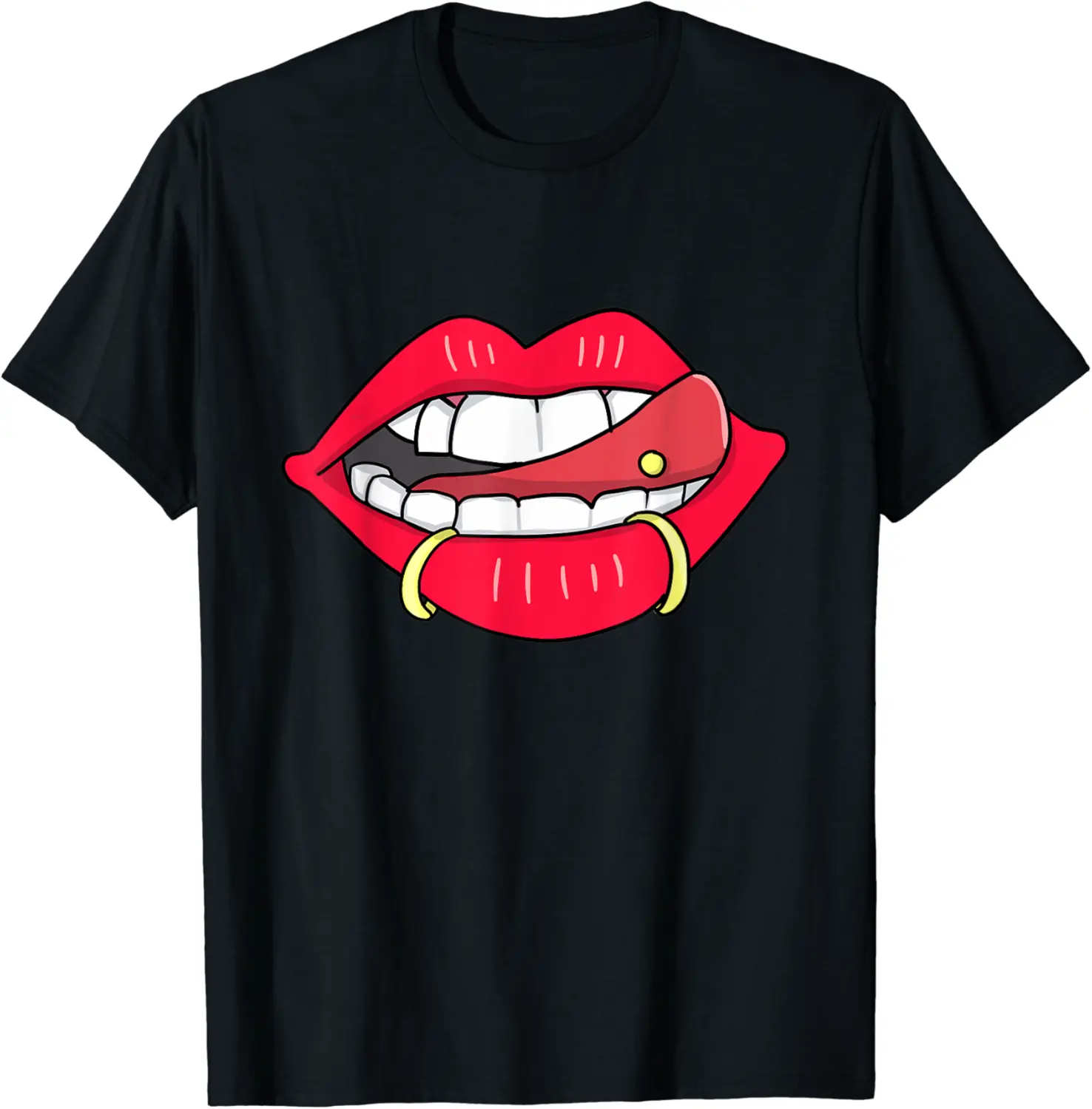 Punk Rock Gothic Pierced Red Lip Piercing T-Shirt - Ananavar Shop 64B085BLS7M5