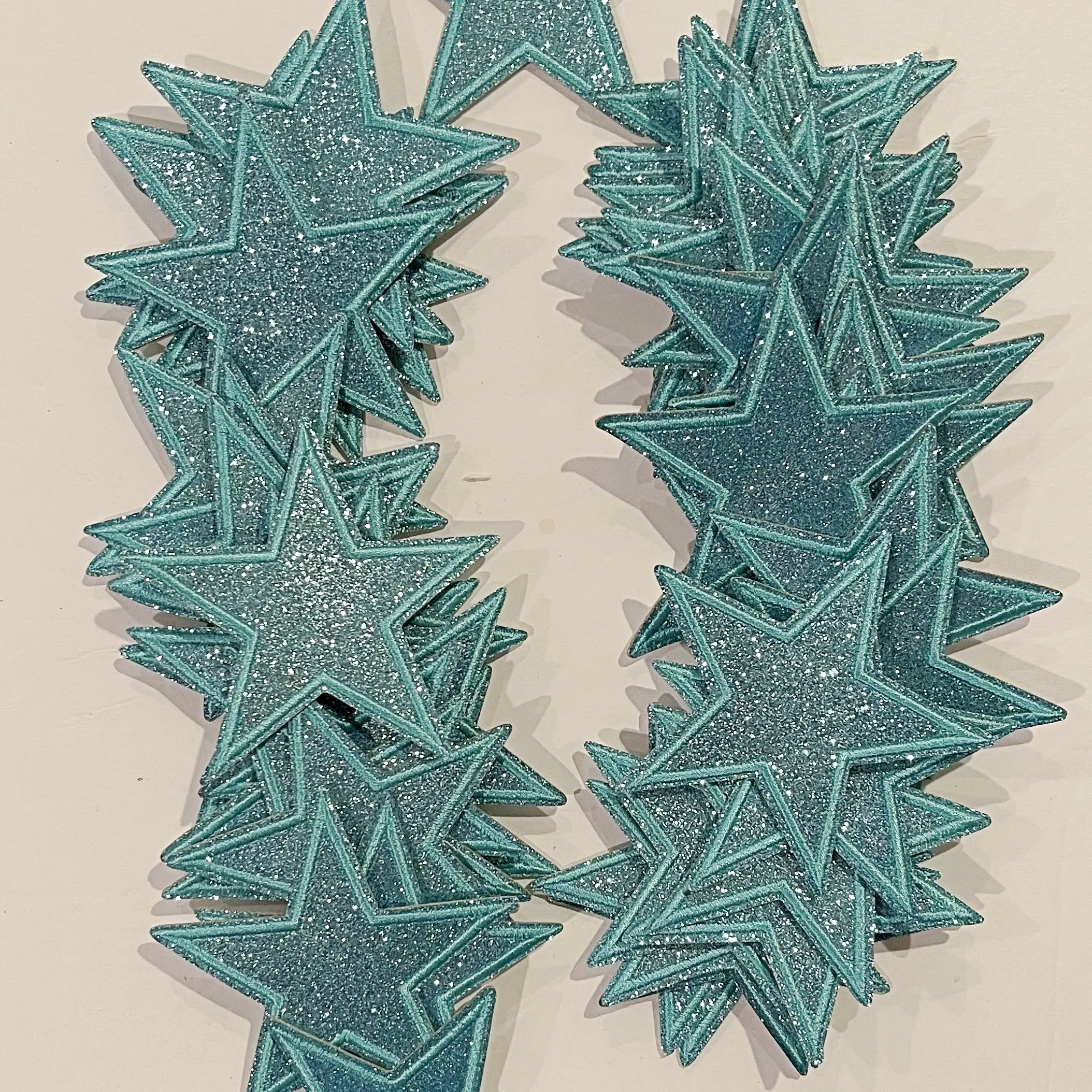 Iron on Patches, Applique Embroidery DIY Projects, Glittering Teal Star Patches