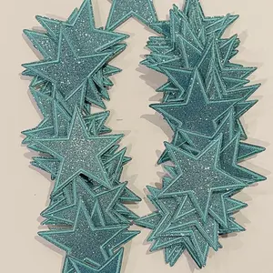 Iron on Patches, Applique Embroidery DIY Projects, Glittering Teal Star Patches