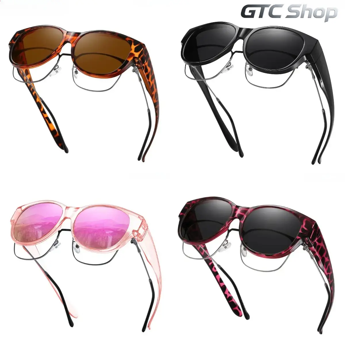 4-Pack Polarized Fit Over Sunglasses Men & Women, Large Frame UV400 Shades, Wear Over Prescription Glasses, Versatile Eyewear for Driving Travel Outdoor Daily Use