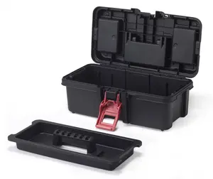 Compact 13-Inch Black Plastic Tool Box for Efficient Tool and Hardware Storage - Durable, Lightweight Organizer for Home, Garage, and Workshop Use
