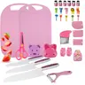 BOBOME 32-Piece Pink Montessori Toddler Kitchen Knife Set - Polypropylene Cutting Board, Real Cooking Play Tools, Sandwich Cutter, Rounded Tips, Unisex Kids Toy for Children Development, Cook with Parents, Christmas Gift for Parents