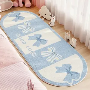 Cute Blue Bow Carpet for Kids Room, Modern Simple Cream Style Girls Bedroom Decor, Soft Comfortable Plush Rug for Living Room and Bedroom, Kawaii Rug