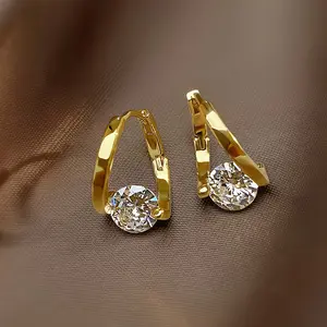 2pcs Elegant 14K Gold Plated Earrings with Zirconia, Lightweight Fashion Studs for Women