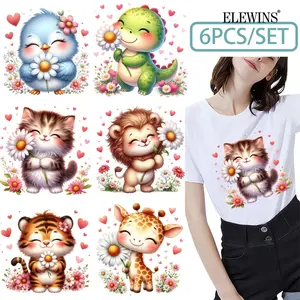6 Sheets Cute Flower Animal Hot Stamping DTF Transfer Film Reusable Washable for Tshirt Hoodie Jeans Backpack Pillow DIY Art Craft Supplies