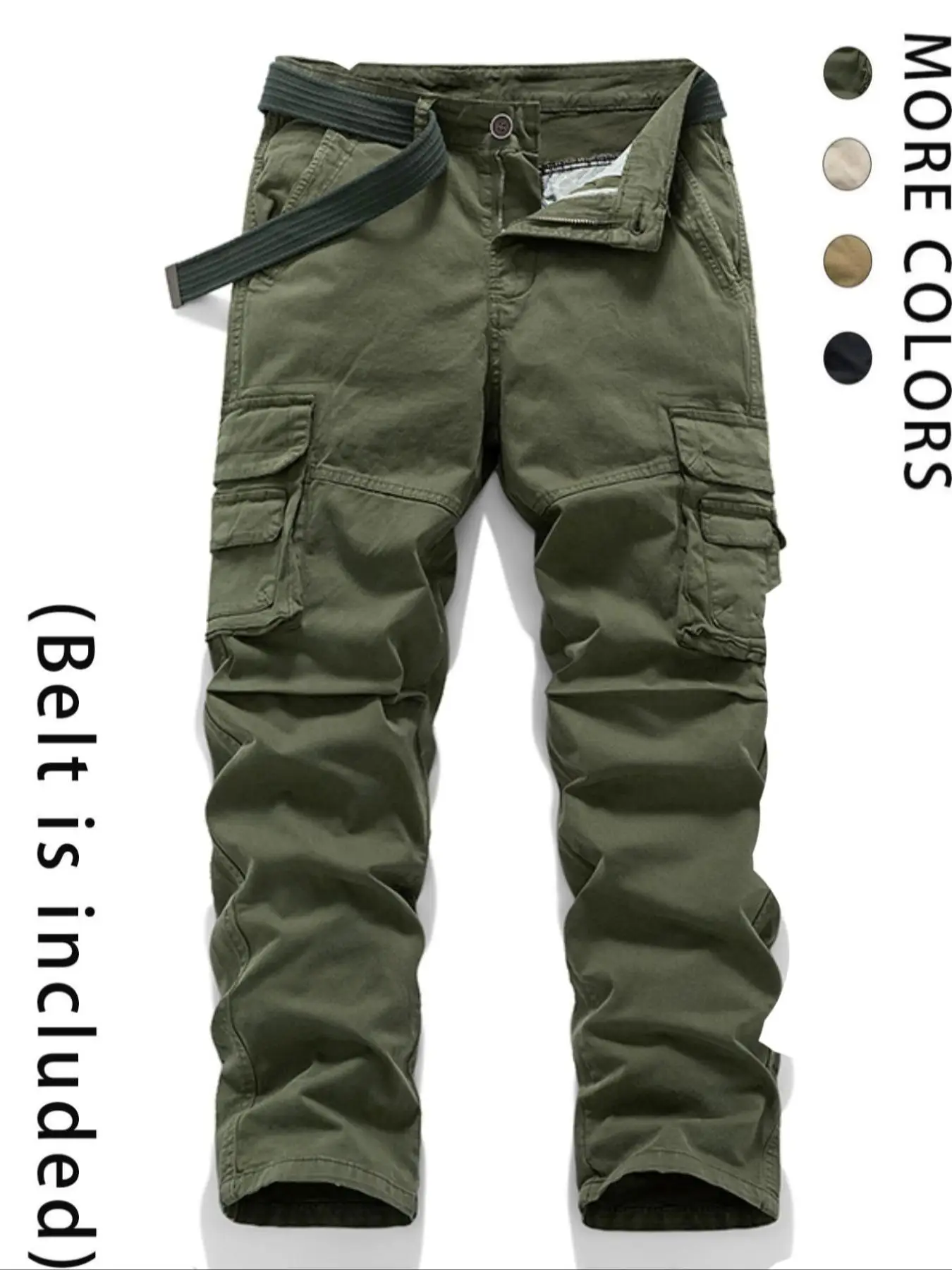 Men's Solid Color Plain Straight Leg Cargo Pants with Belt, Regular Fit Street Fashion Casual Comfy Multi-pocket Casual Fit Streetwear Trousers for Da