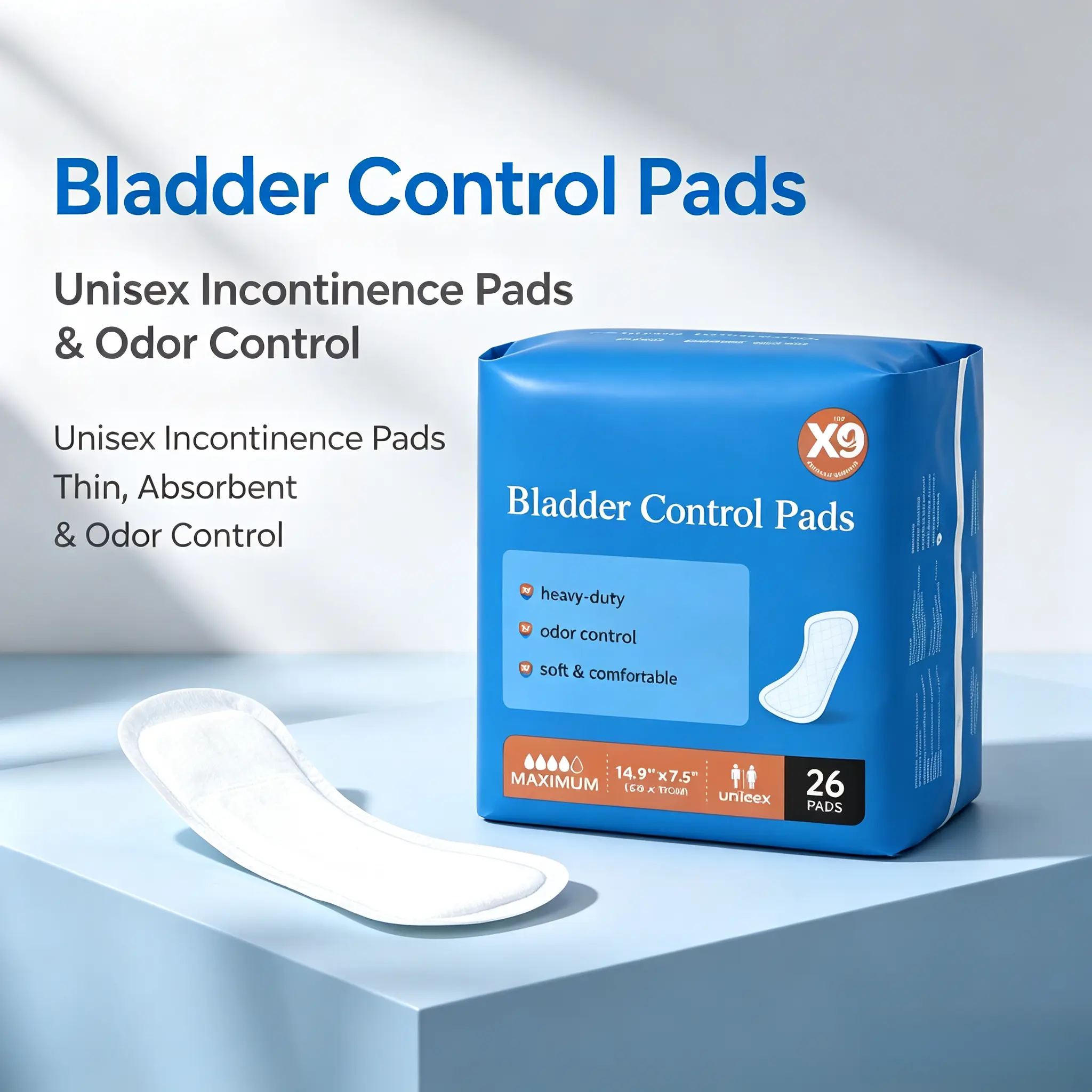 Bladder Control Pads for Women & Men, Unisex Incontinence Pads with Absorbent Core, 380MM / 445MM Available