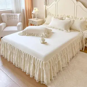 Lace Bed Sheet for Queen/King Bed - 17in. Drop, Easy Fit Ruffle Bedskirt Wrap Around Bed Skirt, Anti Wrinkle & Fade Resistant