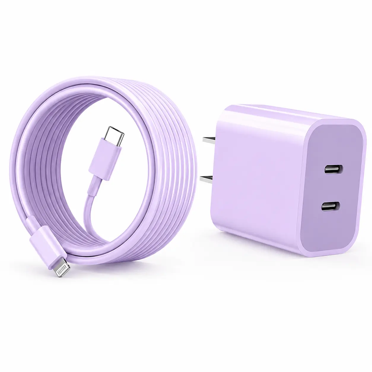 iPhone Fast Charger Cable,Dual Port Fast Charger iPhone 20W PD USB C Wall Charger Type C Power Adapter 10Ft Lightning Cable Fast Charging Plug Compatible with iPhone14/13 Pro/12/11/XS/Max/XR/X/8 Plus/SE 2022,iPad(Purple)