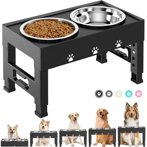 Elevated Dog Bowls with 2 Stainless Steel Bowls, 5-Height Adjustable Stand (3.1", 9" to 12"), for Improved Digestion & Neck Support, Easy Clean, Non-Slip Base Raised Feeder for Medium Large Dogs