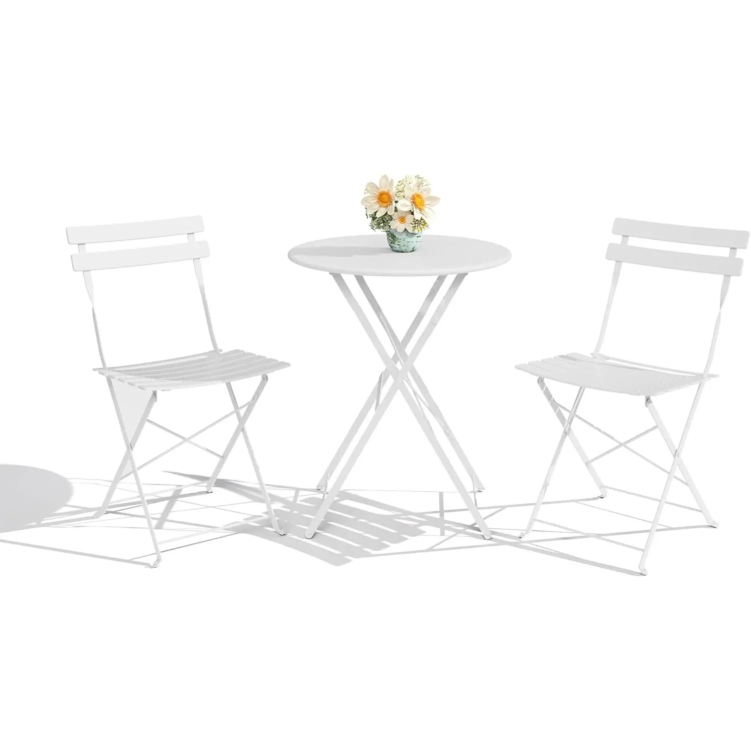 3-Piece Folding Bistro Set, Foldable Patio Furniture Set with Premium Frame, Outdoor Bistro Table and Chairs Set of 2 for Patio, Garden and Balcony