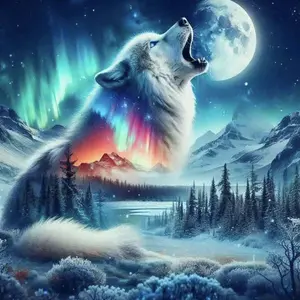 5D DIY Full Drill Round Diamond Painting - Diamond Painting Kit Diamond Art Tools Howling Wolf Mosaic Canvas DIY Wall Art, Home Wall Decoration