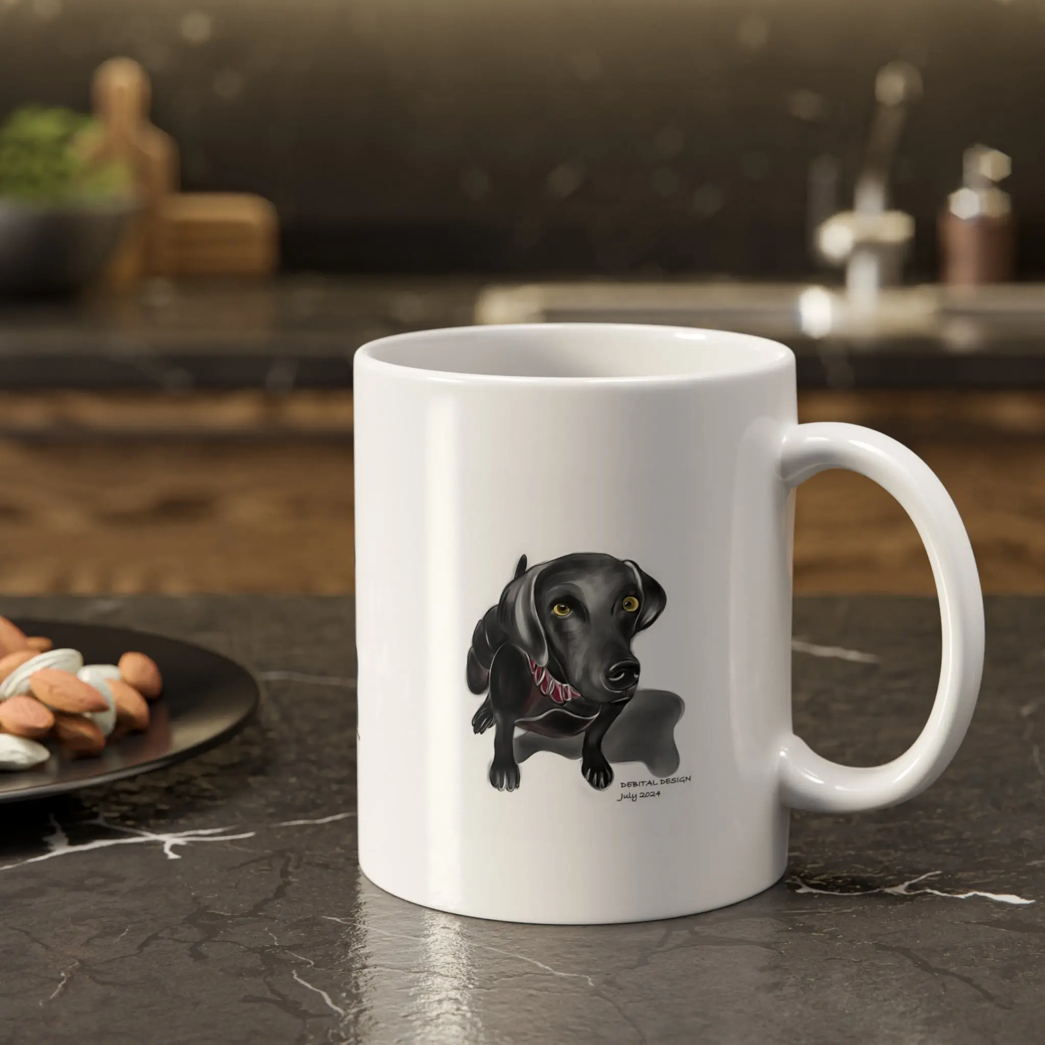 11oz Glossy Classic Ceramic Weimaraner Single Mug - Hand-Drawn Dog Portrait, Animals-Themed Kitchenware Drinkware, 500-1,000 ml Animal Gift
