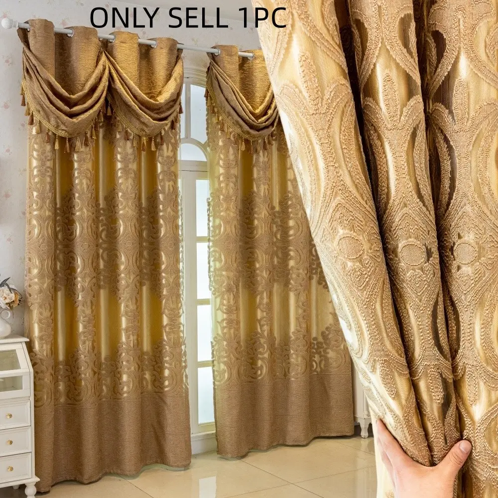 1pc New Classical Style Double Layer Curtains, Wave Header Design, Heavy Embroidery, Ideal for Luxurious Master Bedroom, Wedding Room, Window Drapes, Embroidered Curtain