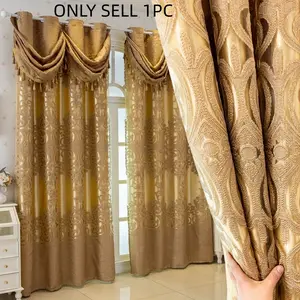 1pc Double-Layer European Courtly Embroidered Drapes, Wave Header Design, Vintage Luxury Home Decor, Classic Style Curtains, Window Curtain