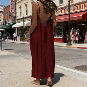 Women's Summer Solid Color Backless Camisole Dress Lightweight Sleeveless Casual Home Dress Simple Minimalist Beach Vacation Sundress