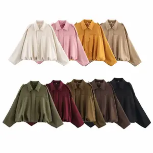 Autumn and winter women's suede textured lapel bomber jacket
