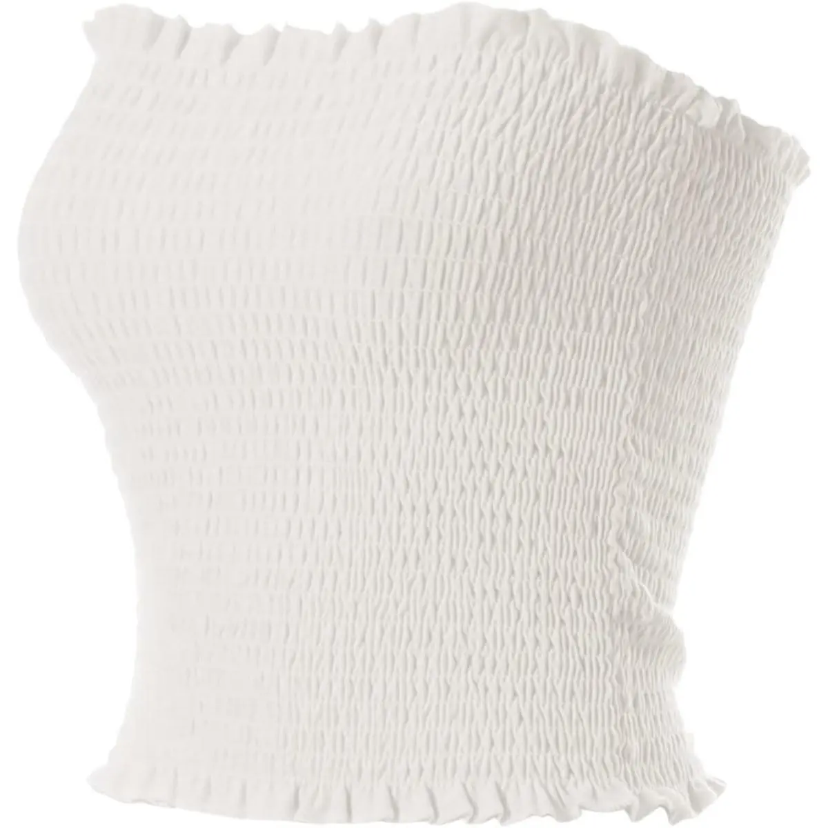 Women's Backless Bandeau Tube Top - Casual Sleeveless Crop Top, Smocked Cotton Stretch Fabric, Ruffled Minimalist Design, Summer Bridal Wear, Backless Bandeau Top