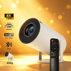Portable Mini LED Home Cinema Projector, WiFi6, BT5.4 Bluetooth, 720P Smart Android OS, 290 Lumens, Auto Keystone, 180° Rotatable Tabletop Mount, 130" Screen, Built-in Speaker, Remote Control, for Bedroom & Outdoor Movie Use