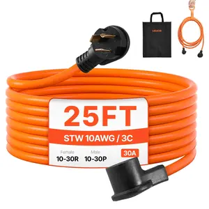 VEVOR 25 ft Dryer Extension Cord, 3-Prong NEMA 10-30P to 10-30R Dryer Cord, 125V/250V STW 10AWG/3C, 30A, Pure Copper Wire Cable with Black Non-woven Bag and PVC Cable Tie, Ideal for Indoor Outdoor