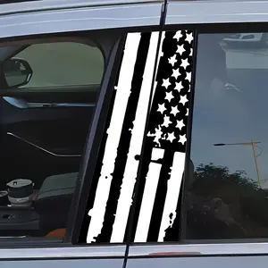 2-Pack American Flag Rear Window Decals, Military-Themed Vinyl Stickers, Striped Self-Adhesive Protection Films for Vehicle B-Pillars, High-Gloss Glitter Embellished Glass Surface Graphics, Single Use