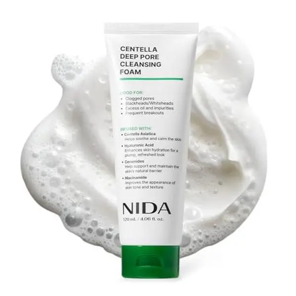 NIDA Centella Deep Pore Cleansing Foam | Centella Asiatica, Hyaluronic Acid, Ceramides, Niacinamide | Clogged Pores, Blackheads/Whiteheads, Good for Impurities & Breakouts | 4.06 oz., 120ml