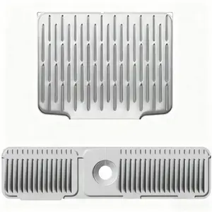 24 Inch Silicone Faucet Mat for Kitchen Sink Splash Guard - 7° Slope Water Draining Mat with Fasten Button for Bathroom Area