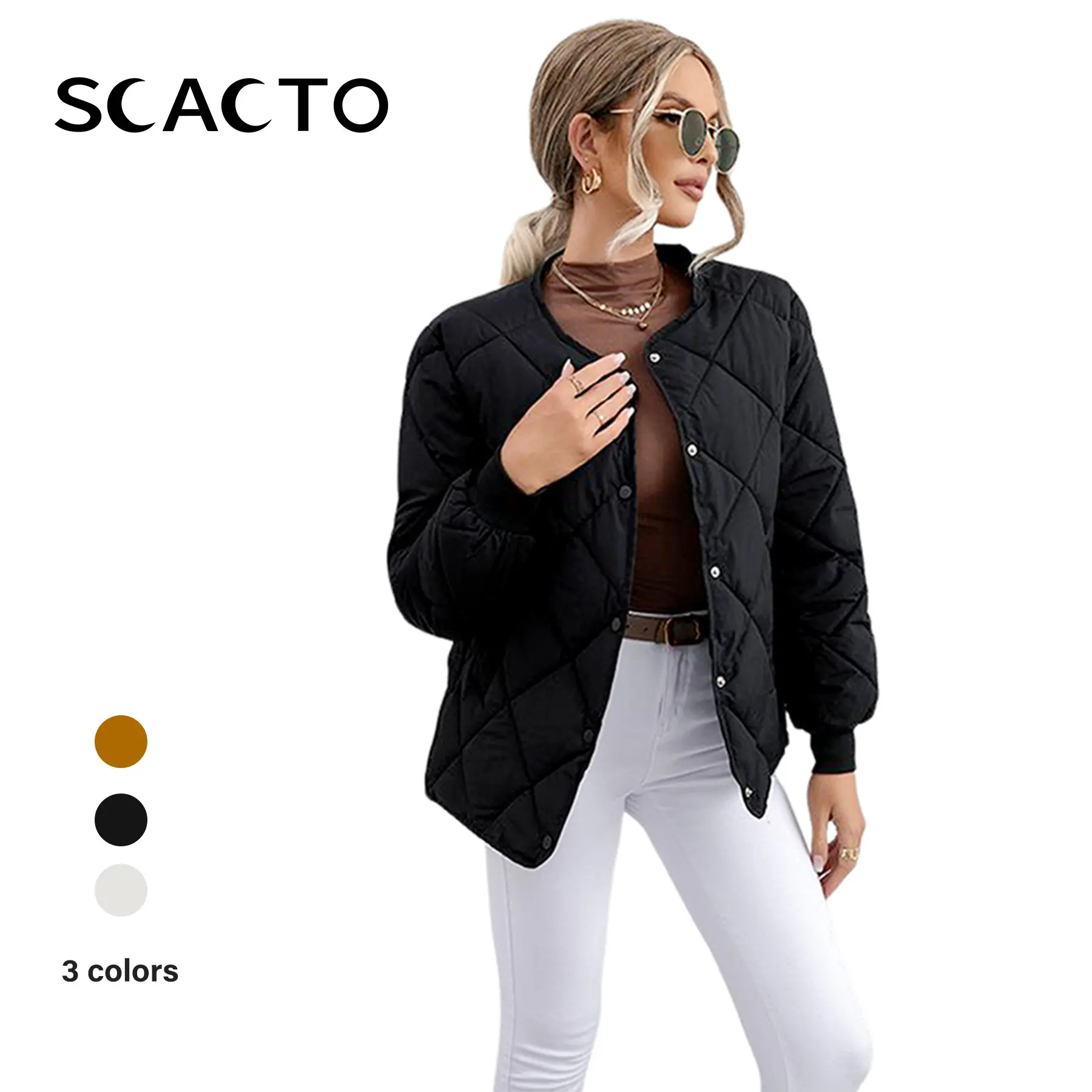 Scacto Women's Oversized Vintage Cotton Shacket - Casual Long Sleeve Button-Down Basic Clothes, Crew Neck Evening Dress-Inspired Fall Outerwear