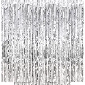 5 Pack Silver Backdrop 3.2ft x 8.2ft Silver Foil Curtains Party Tinsel Backdrop Streamers for Birthday Party Decoration Wedding Christmas Decoration (Silver)