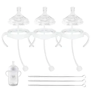 Straw Cup Soft Conversion Avent Natural Baby Bottle, Toddler Transition Kit with Silicone Straw Top Nipple, Weighted Straw, Bottle Handle, Cleaning Brush, Spill-Proof, BPA-Free, 3-Pack