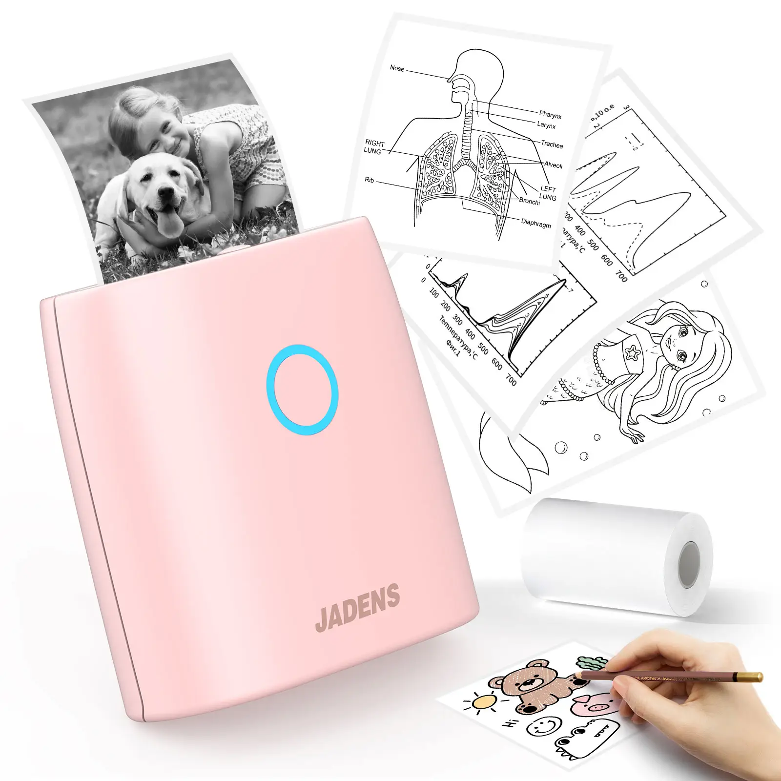 JADENS Sticker Printer, Mini Printer for iPhone, Bluetooth Thermal Sticker Maker Machine, Pocket Inkless Phone Printer for Children's Gift, Study Note