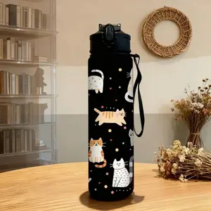 3D Printed Cute Cartoon Cat PVC-Free, Leak-Proof, Matte Finish 750ML Water Bottle,Includes Carry Loop Outdoor Activities