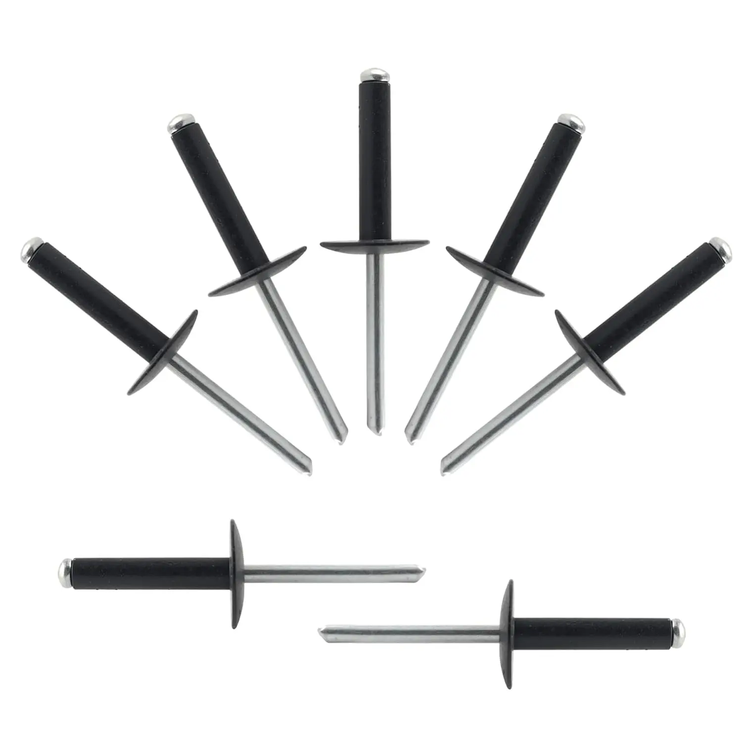(80 Pcs) 3/16" x 1" (4.8x25) Large Flange Open End Black Blind Rivets with Steel Mandrel, Inches Measurement, for Indoor Outdoor Surface Fixing Pop Rivets