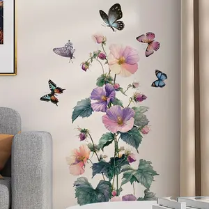 A piece of (30*60cm) colorful butterfly and flower wall sticker for living room, bedroom, bathroom, home background decoration, self-adhesive M18578, Floral pattern sticker