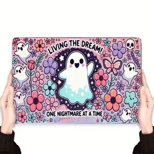 [2D Flat] 1pc Vintage Metal Sign "Living the Dream! One Nightmare at a Time" - Colorful Halloween-Themed Wall Art with Ghosts, Flowers, and Stars - Durable Iron Decor for Home, Garden, Office, or Party - Festive Holiday Gift Idea,