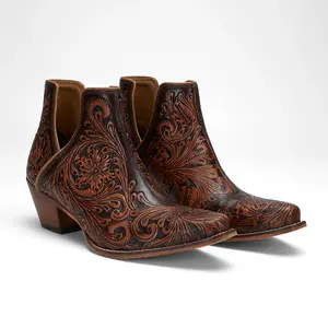 LOYAL WEST X MYRA Handtooled Booties - Tan