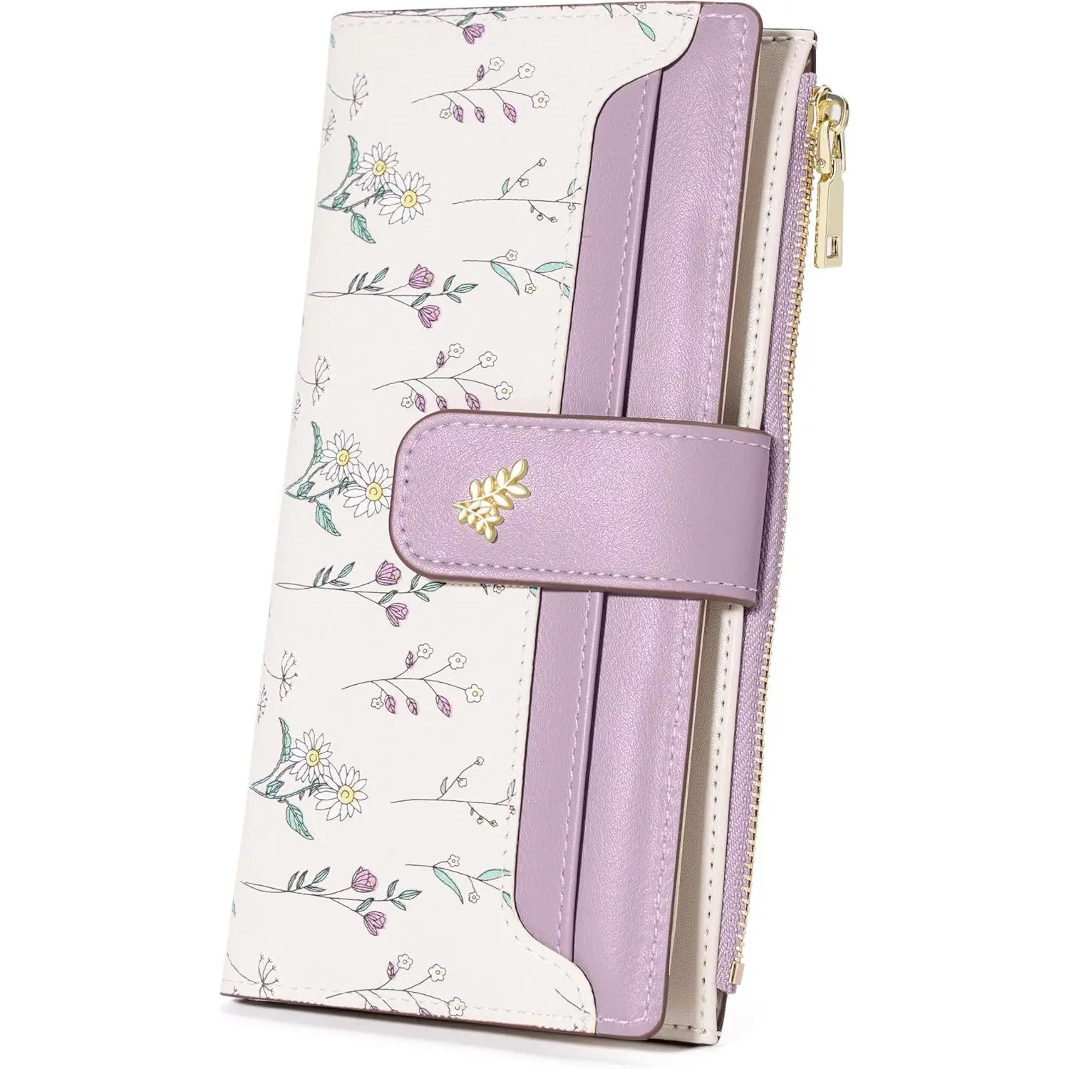Women's Multipurpose Slim RFID-Blocking Floral Vegan Leather Long Bifold Card Holder Wallet With Zipper Pocket For Daily Travel, Gift, Multipurpose Women's Wallets