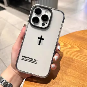 Bible Verse Cross Pattern Phone Case for iPhone 17 16 15 14 Pro Max 13 12 11 Plus Clear Crystal Drop-proof Slim Silicone Shockproof Transparent Protective Cover