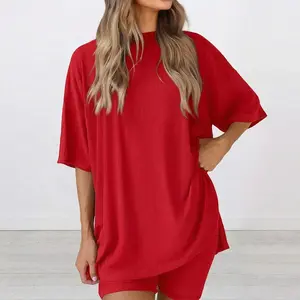Women's 2 Piece Outfits Oversized T-Shirt and Biker Shorts Set Summer Casual Loungewear Pajamas Set