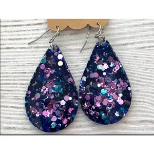 Glitter Hues of Blue Acrylic Dot Earrings